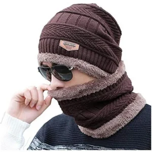 Winter Cap with Mask - Winter Knitting Skull Cap with Neck Scarf Wool Warm